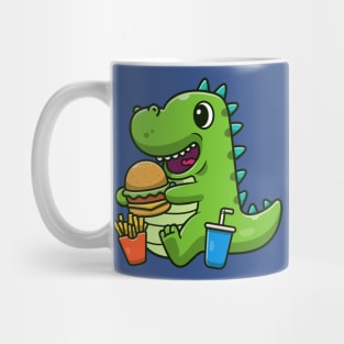 Cute Dinosaur Eating Burger Cartoon Mug